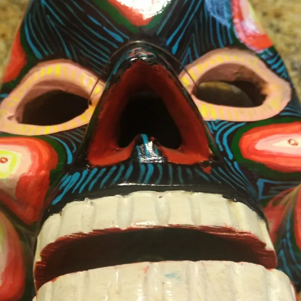 GUATEMALAN MEXICAN MOVABLE SKULL MASK TRANSFORMATION WOODEN FOLK ART HAND CARVED